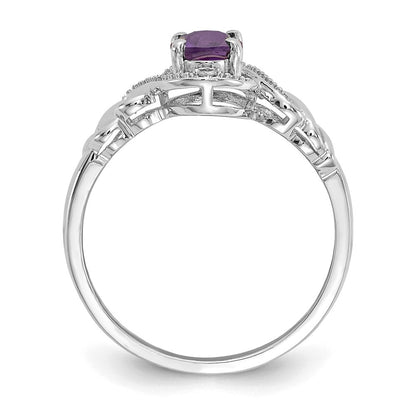 14K Weißgold Ring mit Amethyst und echten Diamanten