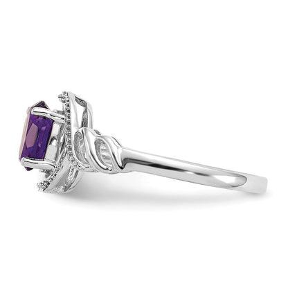 14K Weißgold Ring mit Amethyst und echten Diamanten