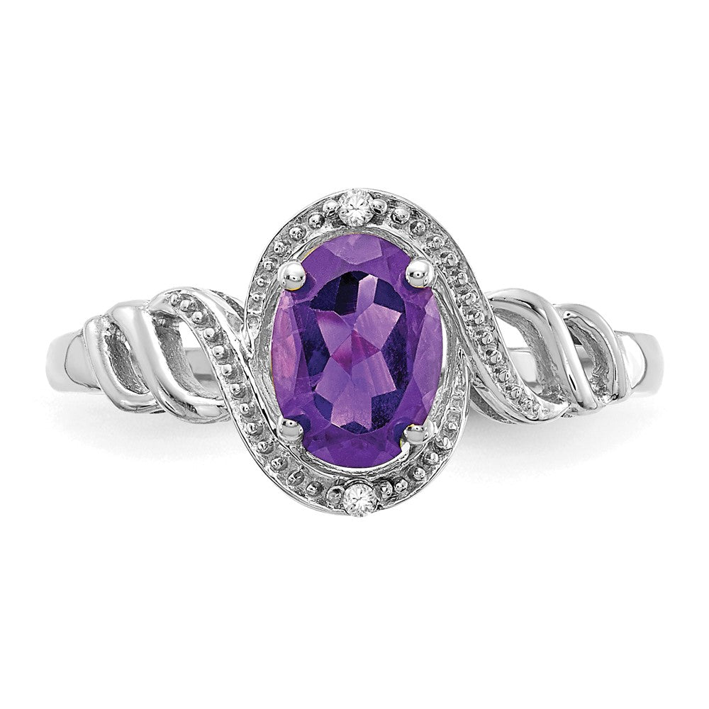14K Weißgold Ring mit Amethyst und echten Diamanten