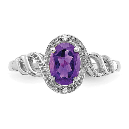 14K Weißgold Ring mit Amethyst und echten Diamanten