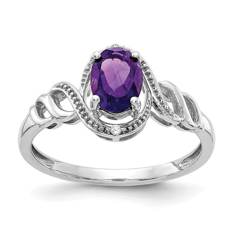 14K Weißgold Ring mit Amethyst und echten Diamanten