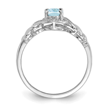 14K Weißgold Ring mit Aquamarin und natürlichen Diamanten