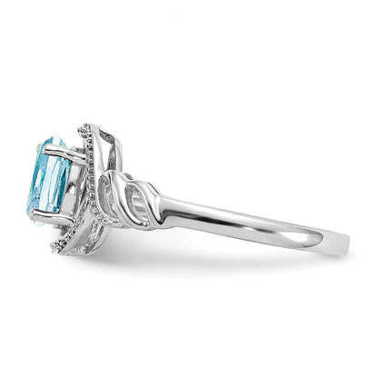 14K Weißgold Ring mit Aquamarin und natürlichen Diamanten