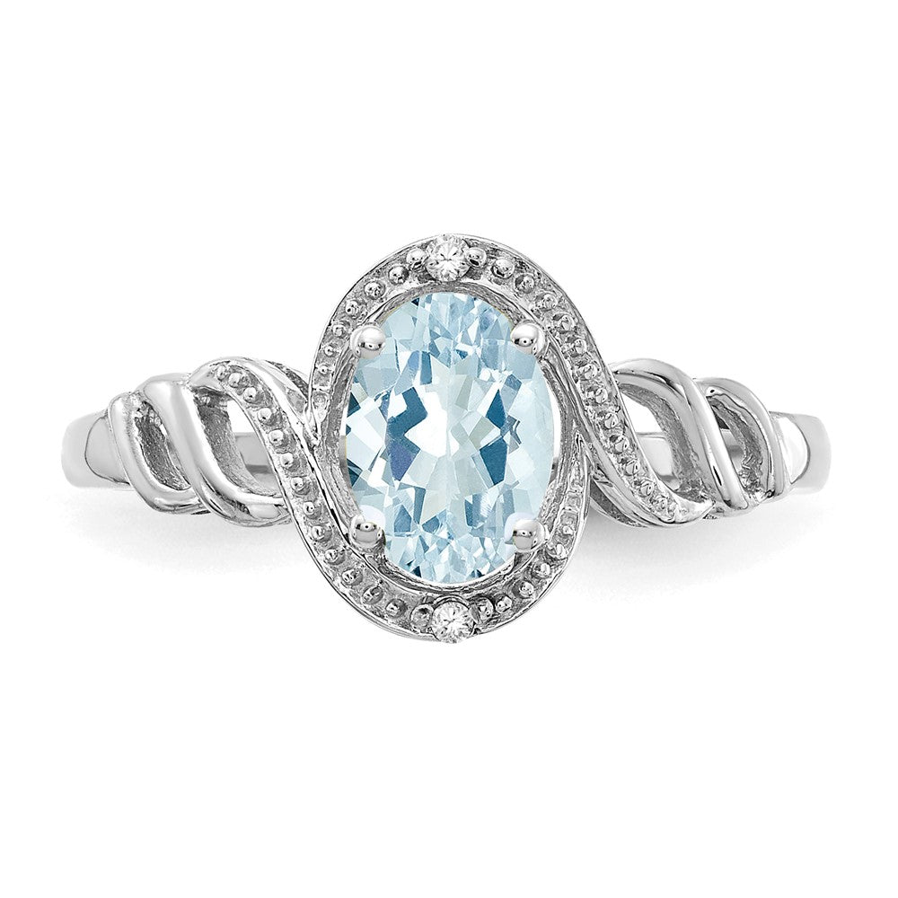 14K Weißgold Ring mit Aquamarin und natürlichen Diamanten