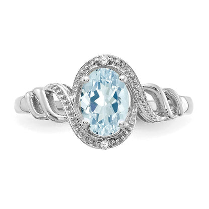 14K Weißgold Ring mit Aquamarin und natürlichen Diamanten
