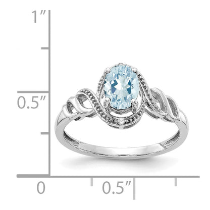 14K Weißgold Ring mit Aquamarin und natürlichen Diamanten