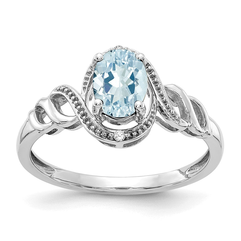 14K Weißgold Ring mit Aquamarin und natürlichen Diamanten