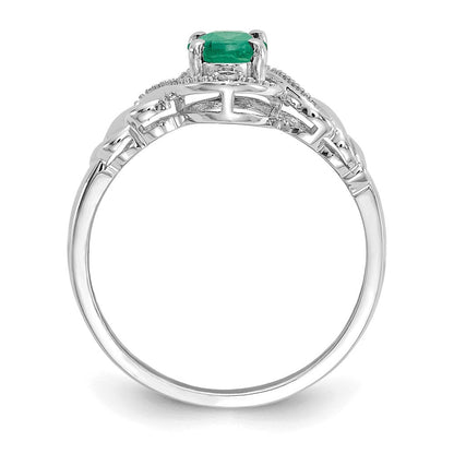 14K Weißgold Ring mit Smaragd und echtem Diamant