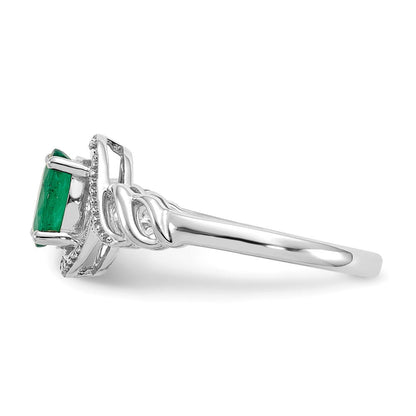 14K Weißgold Ring mit Smaragd und echtem Diamant