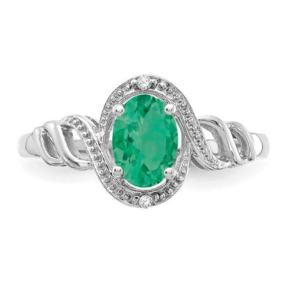 14K Weißgold Ring mit Smaragd und echtem Diamant