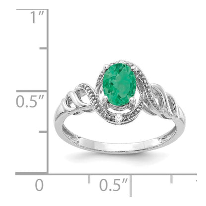 14K Weißgold Ring mit Smaragd und echtem Diamant