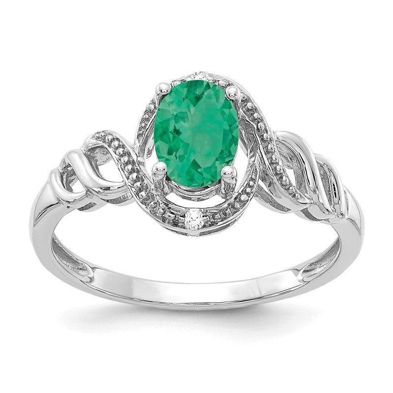 14K Weißgold Ring mit Smaragd und echtem Diamant