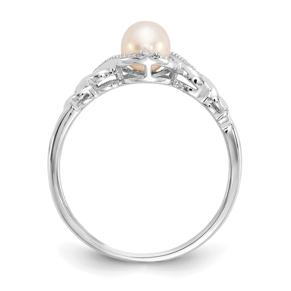 14K Weißgoldring mit Süßwasser-Zuchtperle und natürlichem Diamant