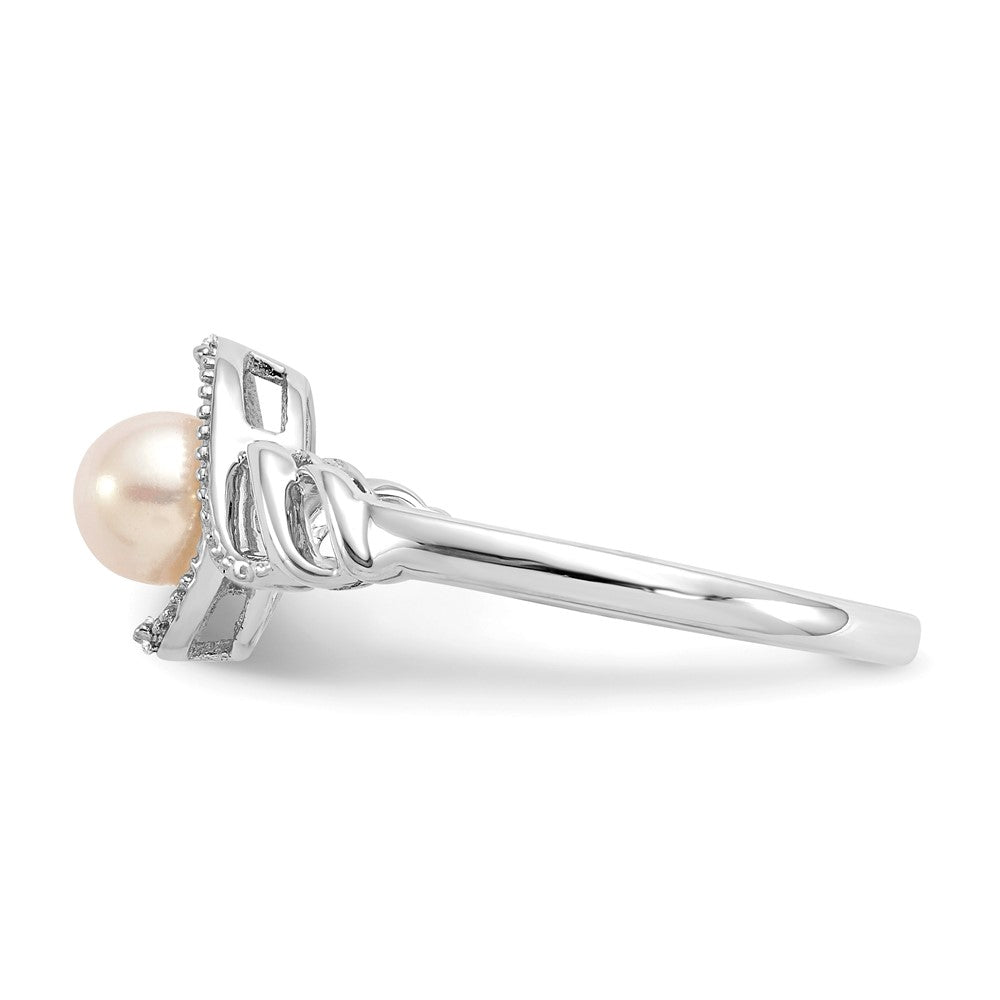 14K Weißgoldring mit Süßwasser-Zuchtperle und natürlichem Diamant