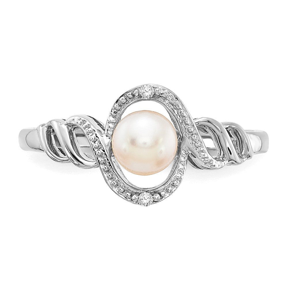 14K Weißgoldring mit Süßwasser-Zuchtperle und natürlichem Diamant