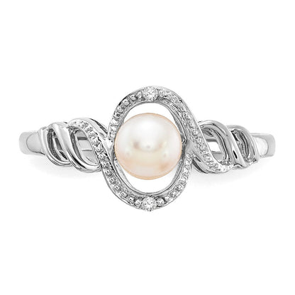 14K Weißgoldring mit Süßwasser-Zuchtperle und natürlichem Diamant