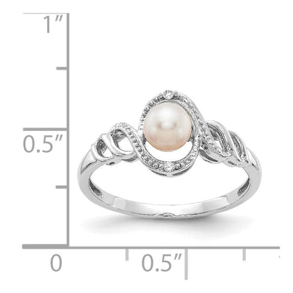 14K Weißgoldring mit Süßwasser-Zuchtperle und natürlichem Diamant