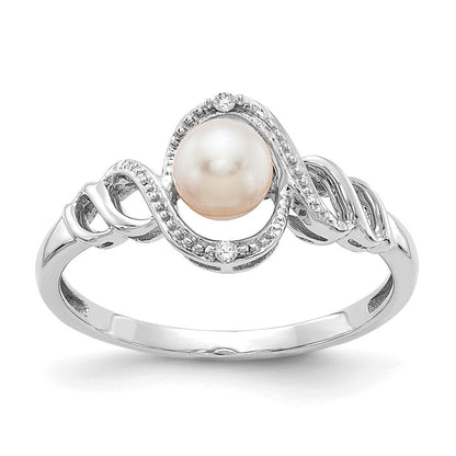 14K Weißgoldring mit Süßwasser-Zuchtperle und natürlichem Diamant