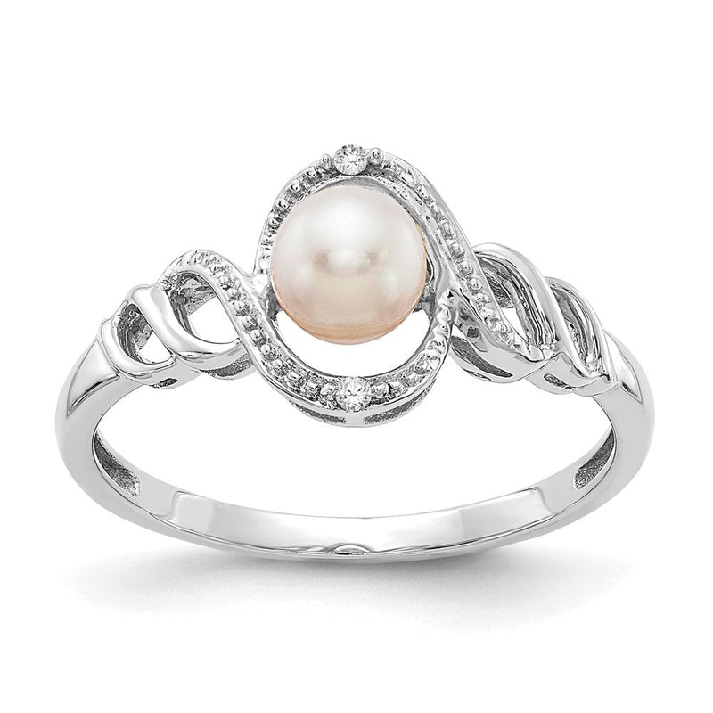 14K Weißgoldring mit Süßwasser-Zuchtperle und Diamant