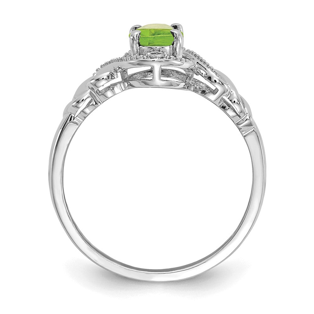 14K Weißgold Ring mit Peridot und echten Diamanten