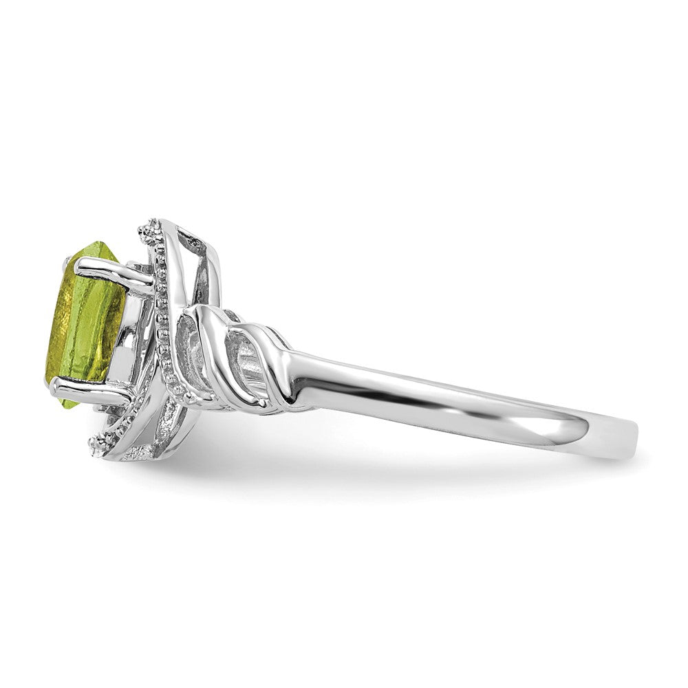 14K Weißgold Ring mit Peridot und echten Diamanten