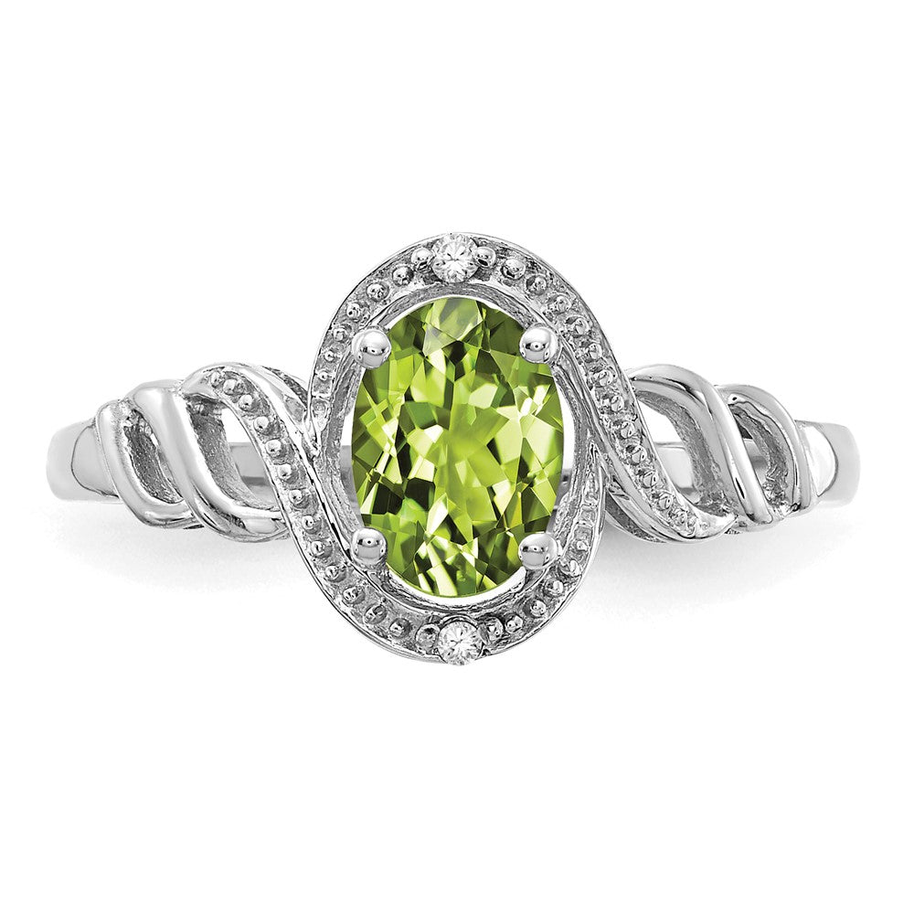 14K Weißgold Ring mit Peridot und echten Diamanten