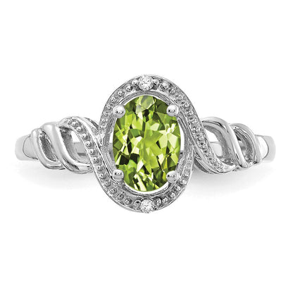 14K Weißgold Ring mit Peridot und echten Diamanten