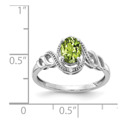 14K Weißgold Ring mit Peridot und echten Diamanten