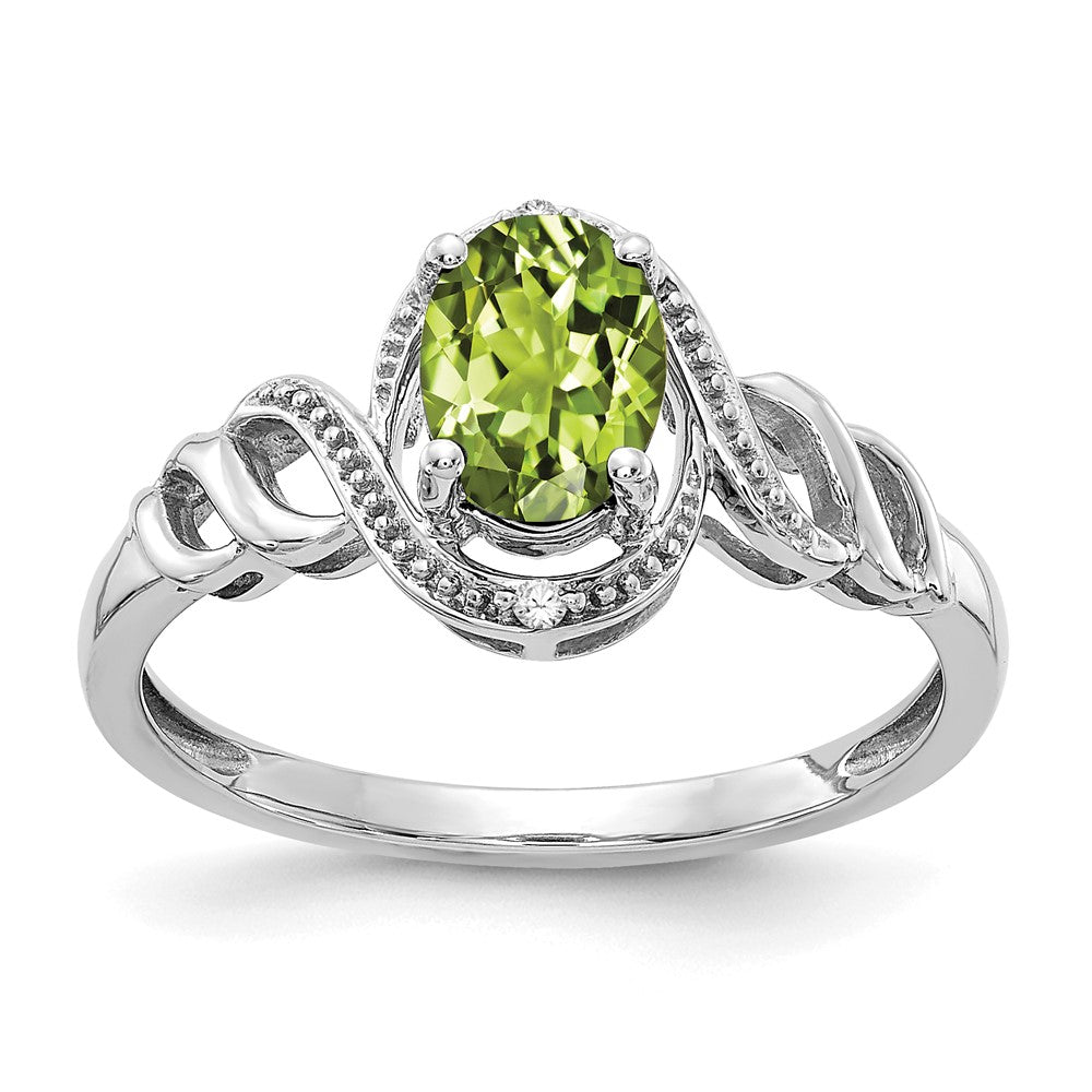 14K Weißgold Ring mit Peridot und echten Diamanten