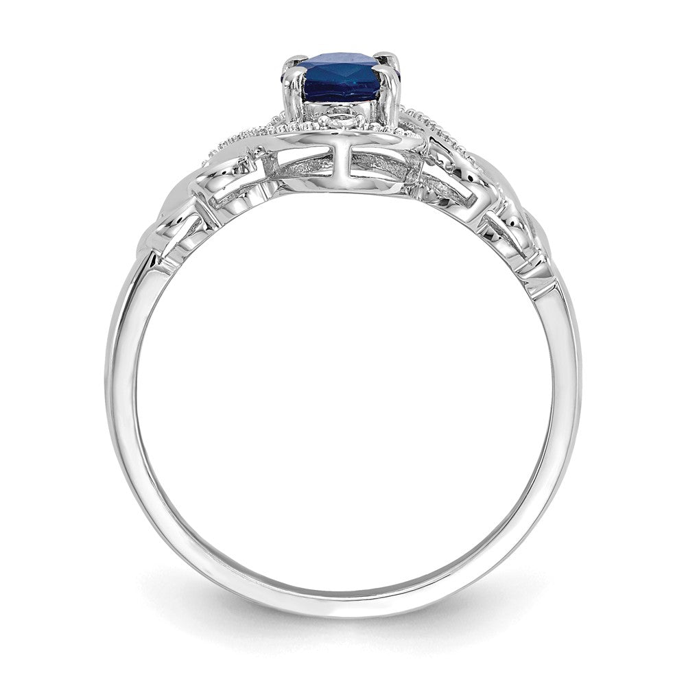 14K Weißgold Ring mit Saphir und echten Diamanten