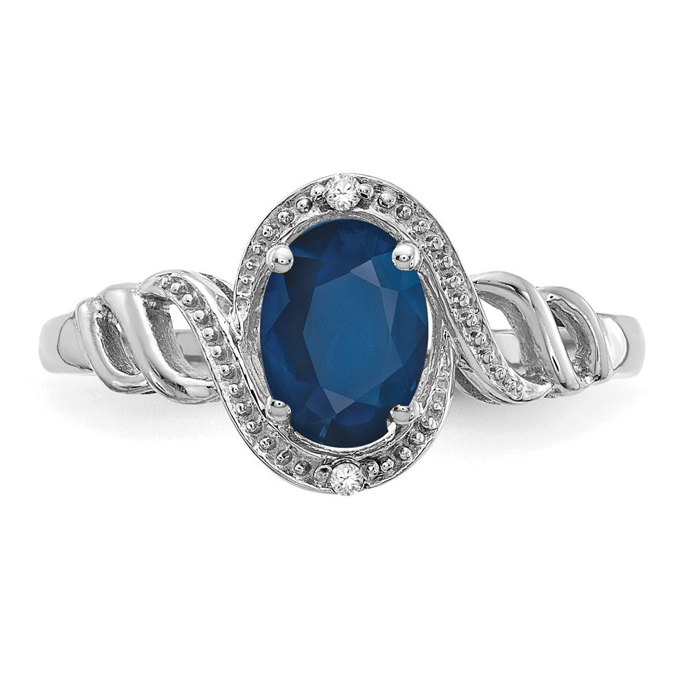 14K Weißgold Ring mit Saphir und echten Diamanten