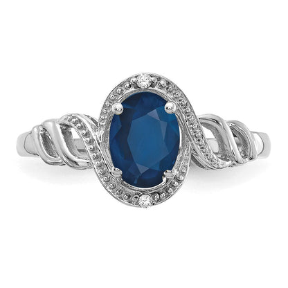 14K Weißgold Ring mit Saphir und echten Diamanten