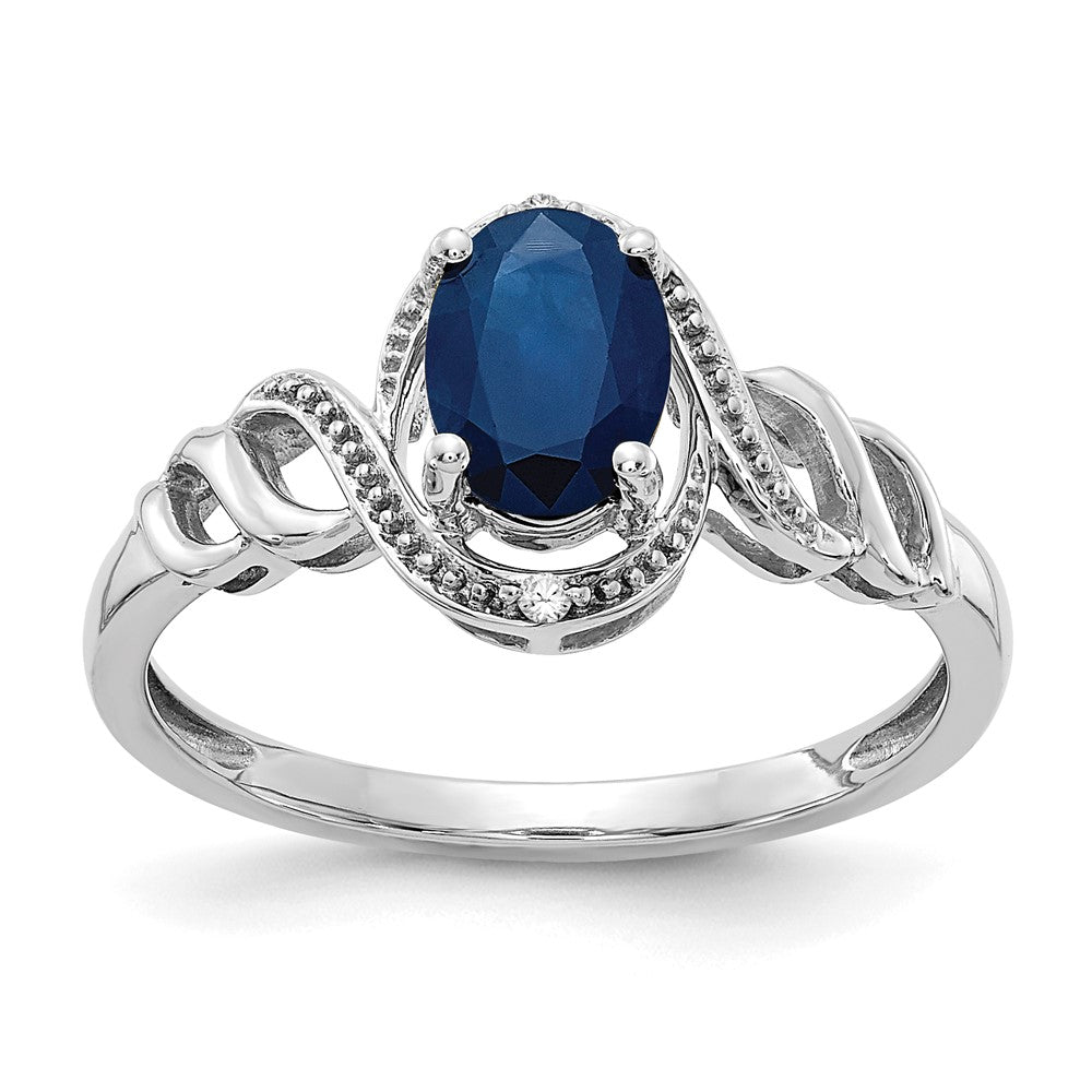 14K Weißgold Ring mit Saphir und echten Diamanten
