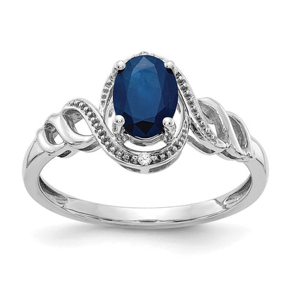 14K Weißgold Ring mit Saphir und echten Diamanten