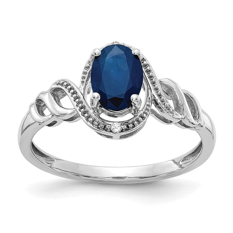 14K Weißgold Ring mit Saphir und Diamanten