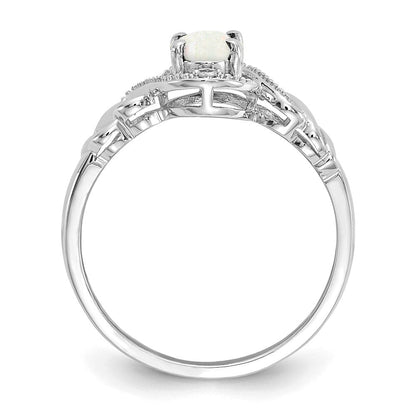 14K Weißgold Ring mit Opal und echten Diamanten