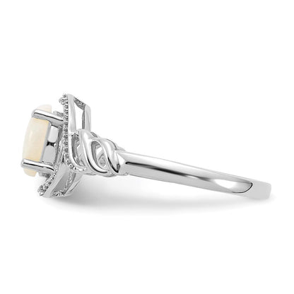 14K Weißgold Ring mit Opal und echten Diamanten