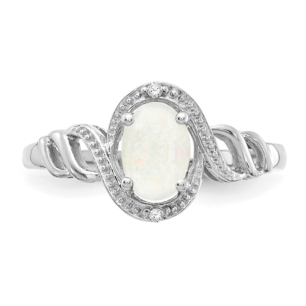 14K Weißgold Ring mit Opal und echten Diamanten