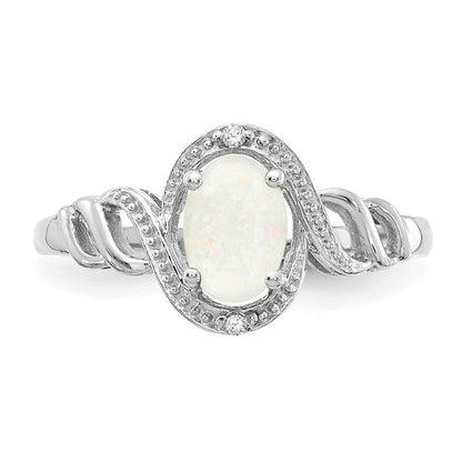 14K Weißgold Ring mit Opal und echten Diamanten