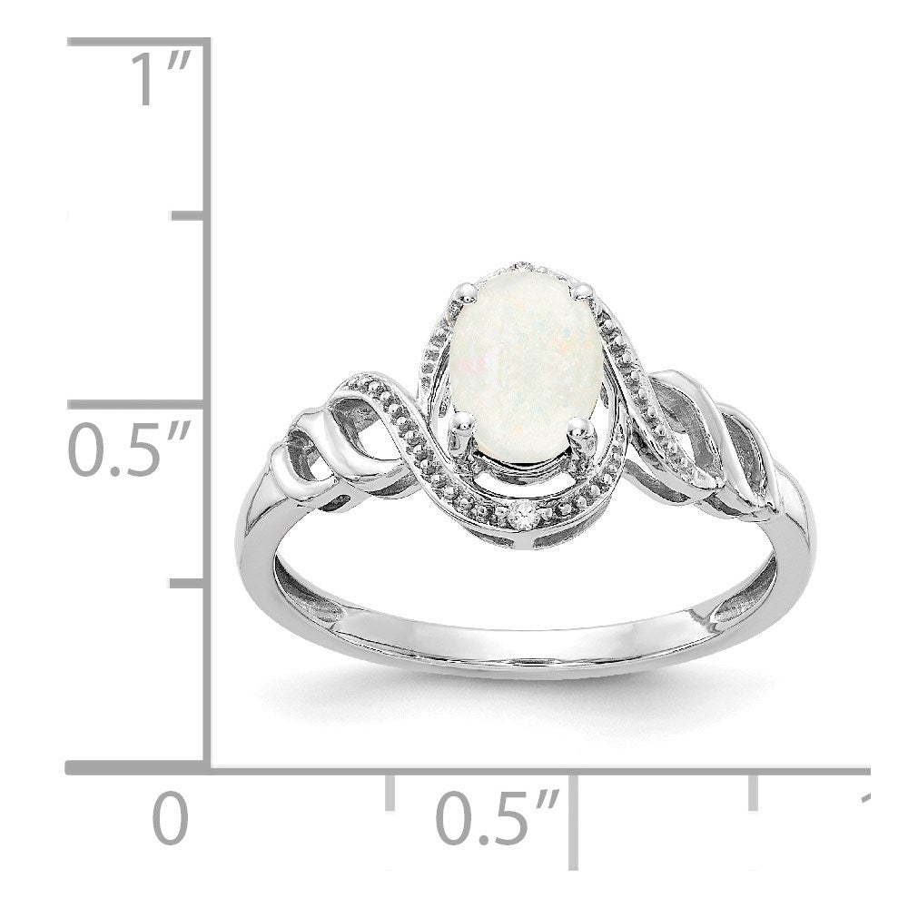 14K Weißgold Ring mit Opal und echten Diamanten