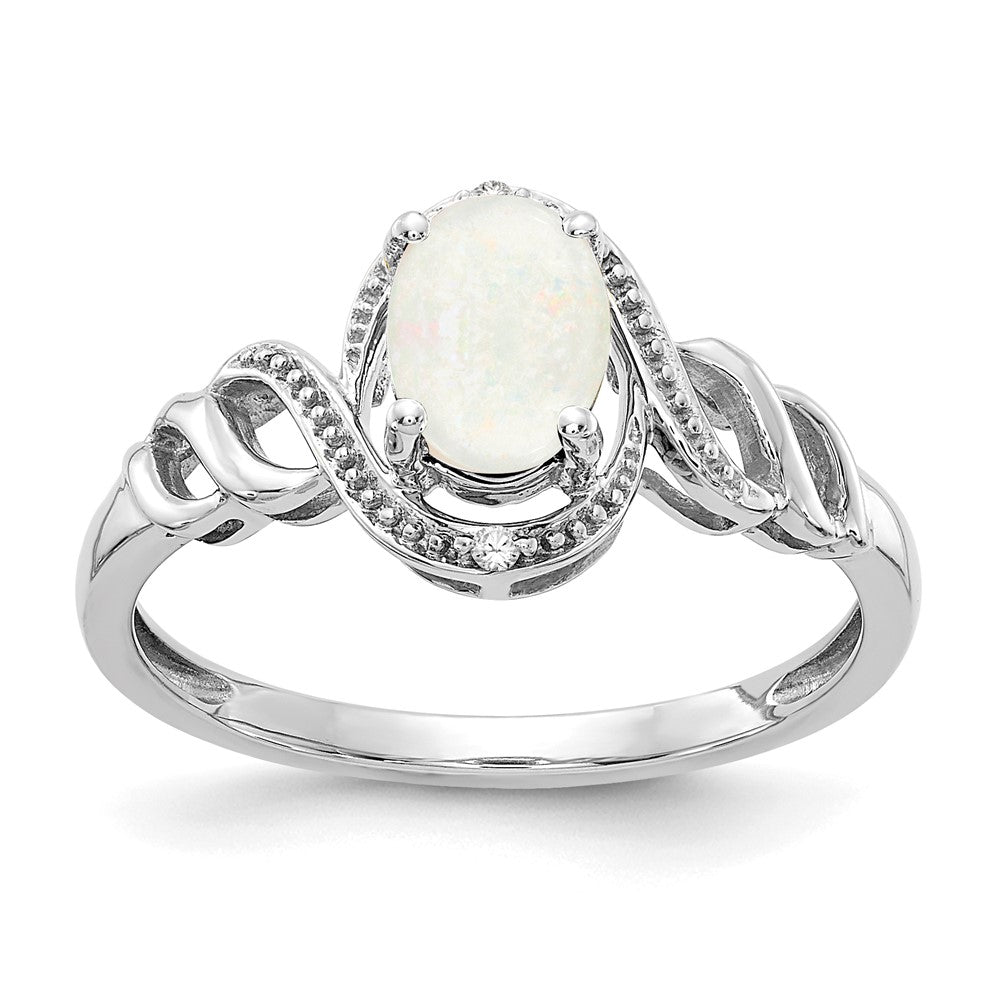14K Weißgold Ring mit Opal und echten Diamanten