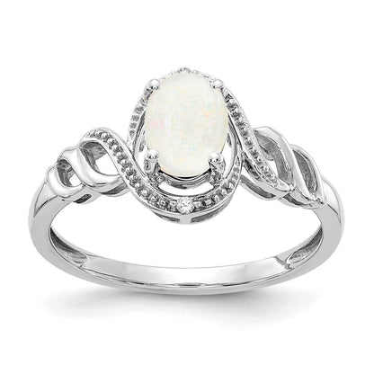 14K Weißgold Ring mit Opal und echten Diamanten