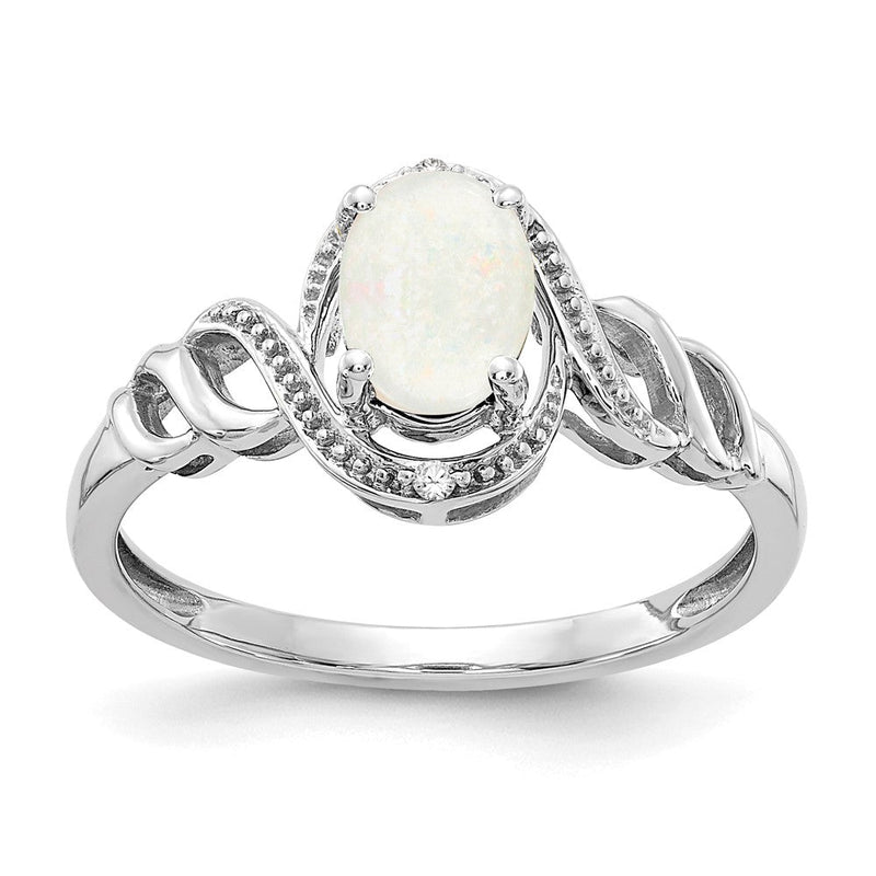 14K Weißgold Ring mit Opal und echten Diamanten