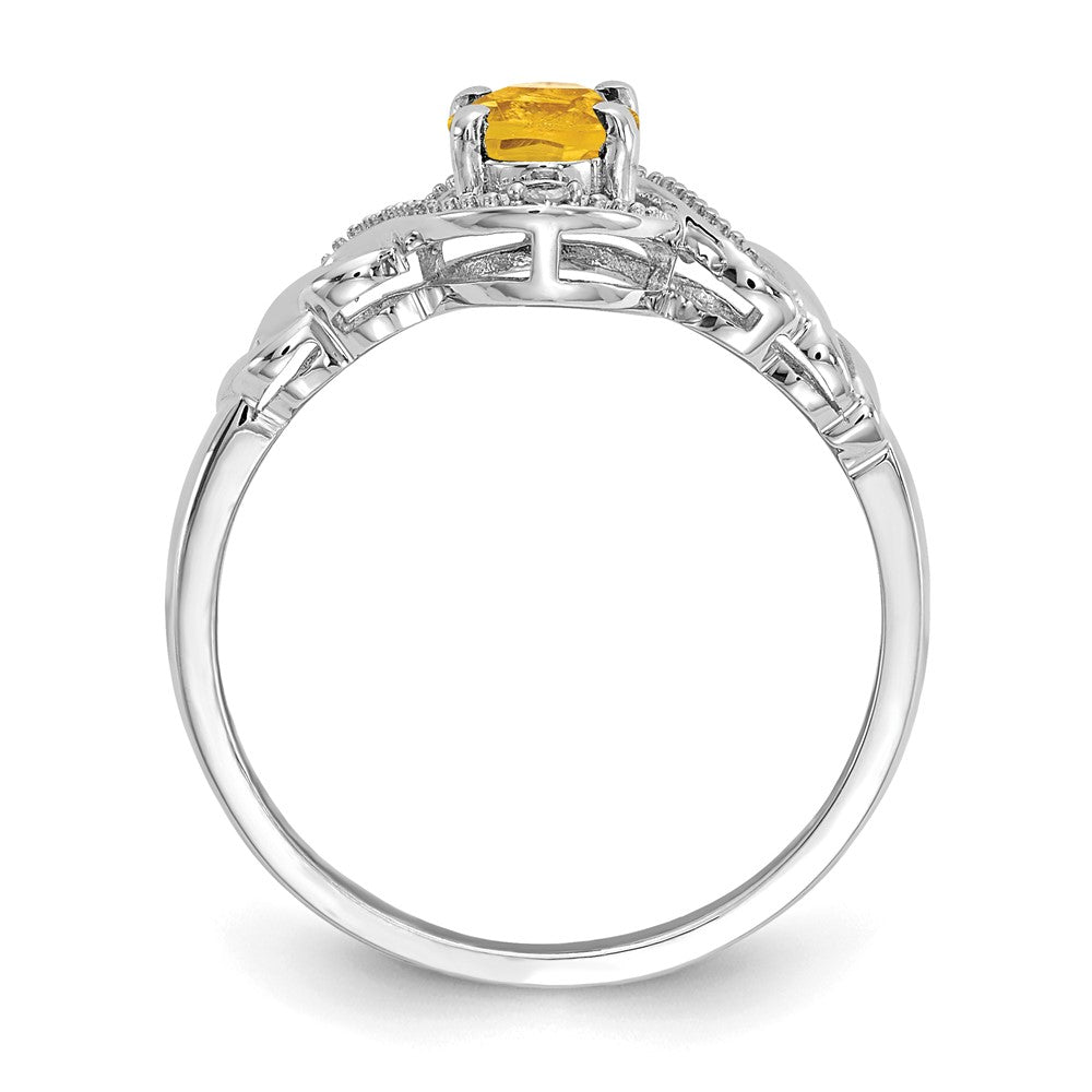 14K Weißgold Ring mit Citrin und echten Diamanten