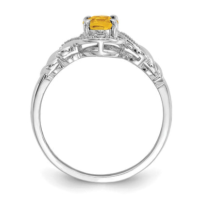 14K Weißgold Ring mit Citrin und echten Diamanten