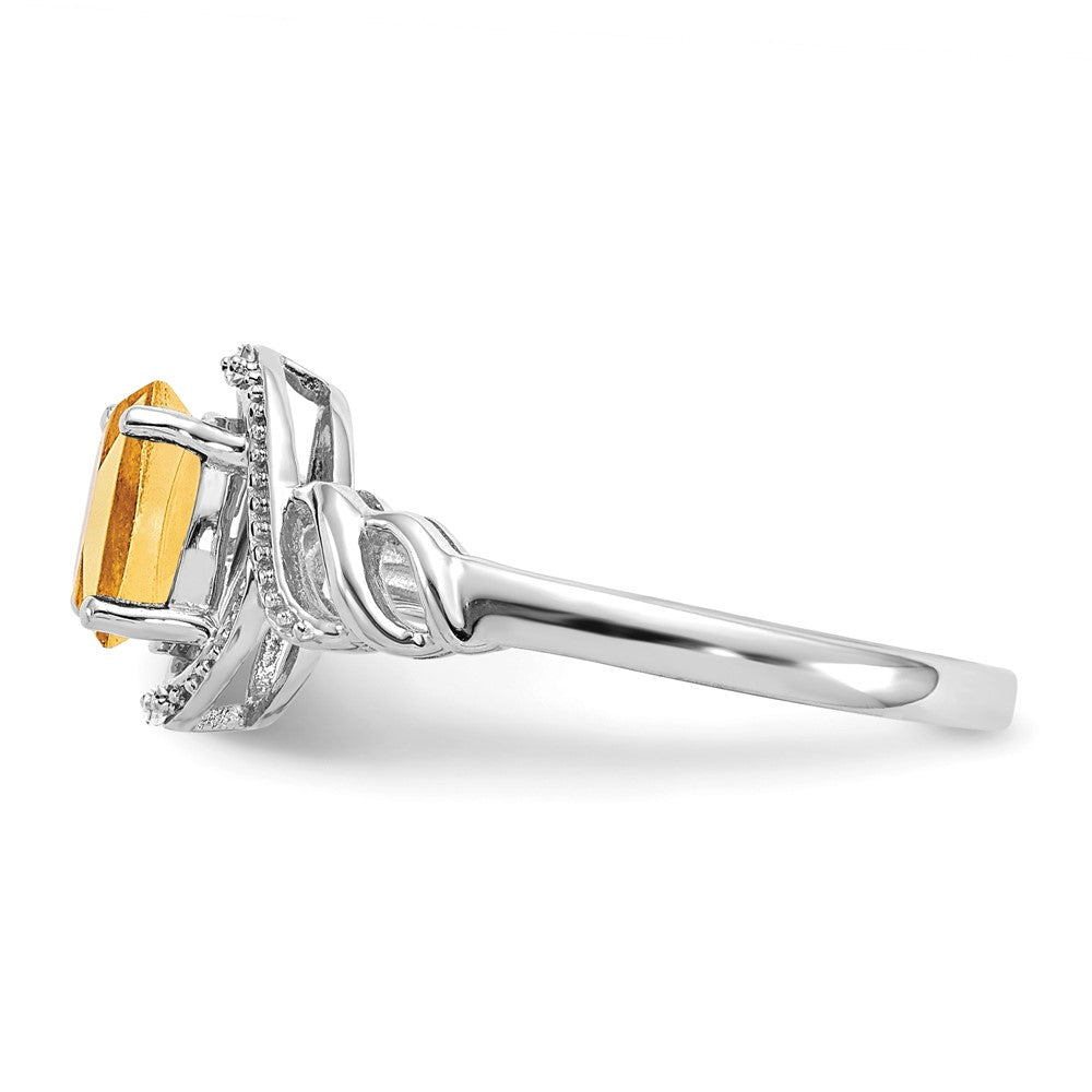 14K Weißgold Ring mit Citrin und echten Diamanten