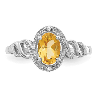 14K Weißgold Ring mit Citrin und echten Diamanten