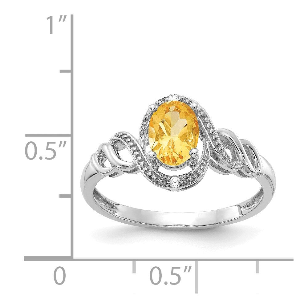 14K Weißgold Ring mit Citrin und echten Diamanten