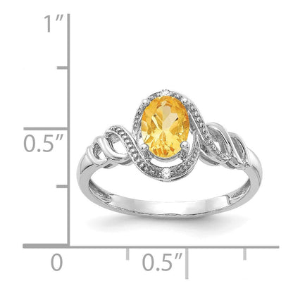 14K Weißgold Ring mit Citrin und echten Diamanten