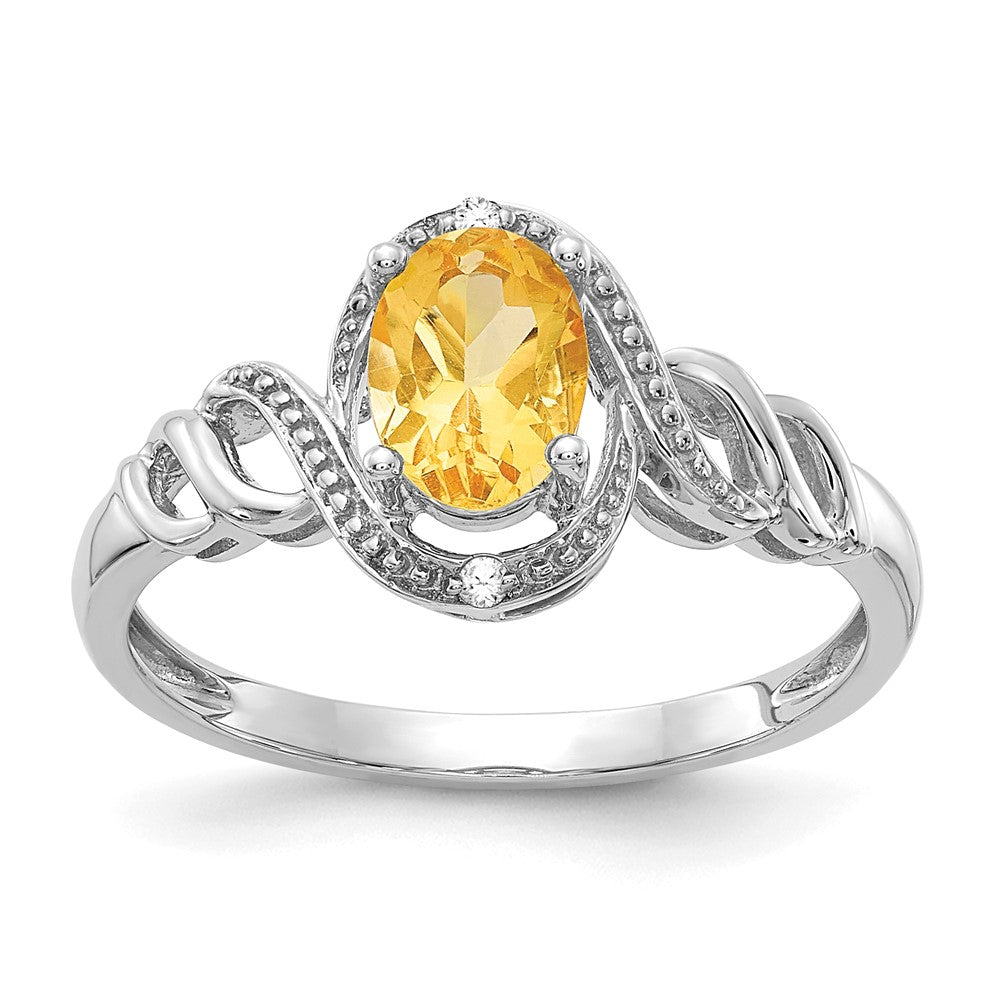 14K Weißgold Ring mit Citrin und echten Diamanten